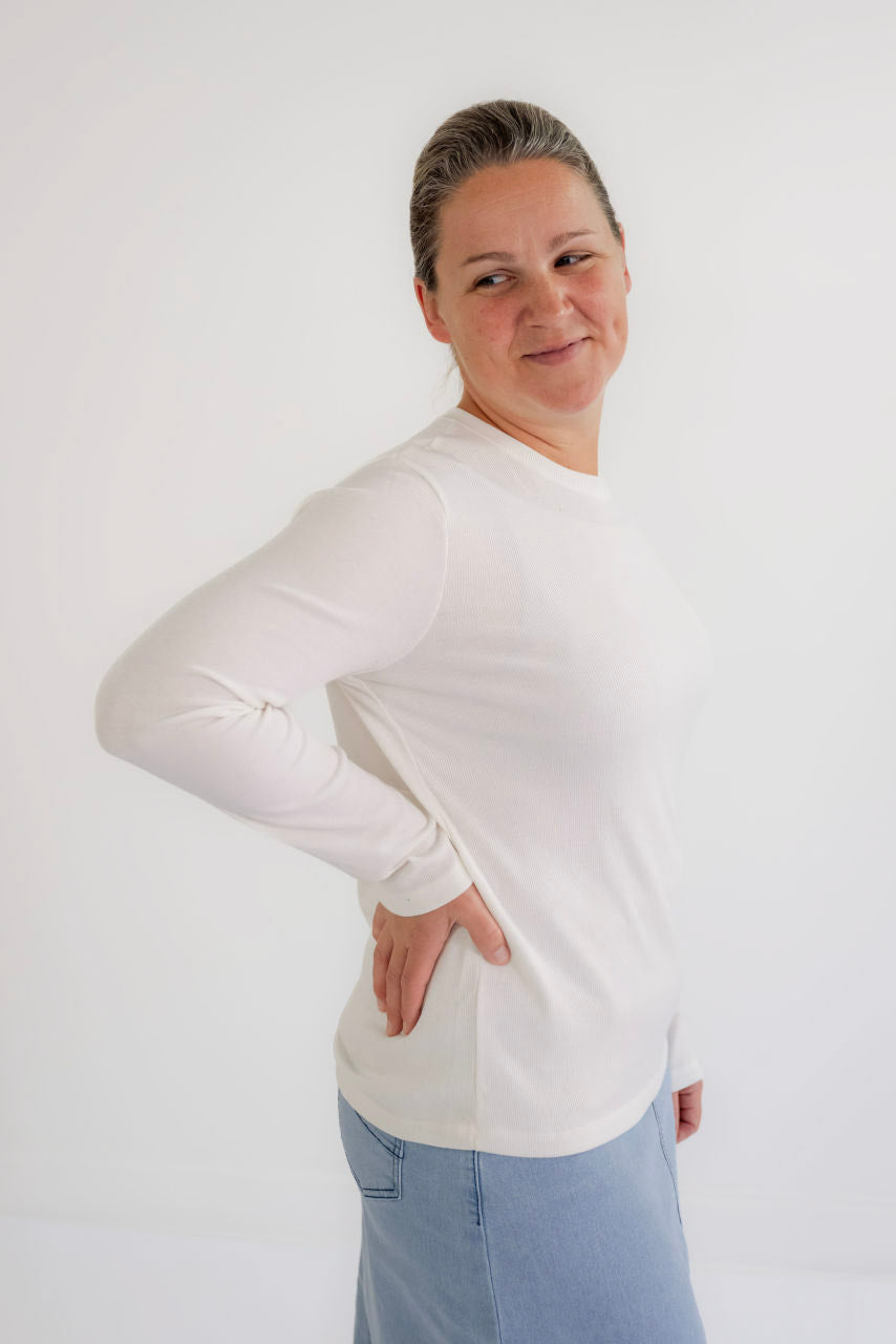 Claire Basic Ribbed Top in Cream - Claire Basic Ribbed Top in Cream - S - Salt and Honey