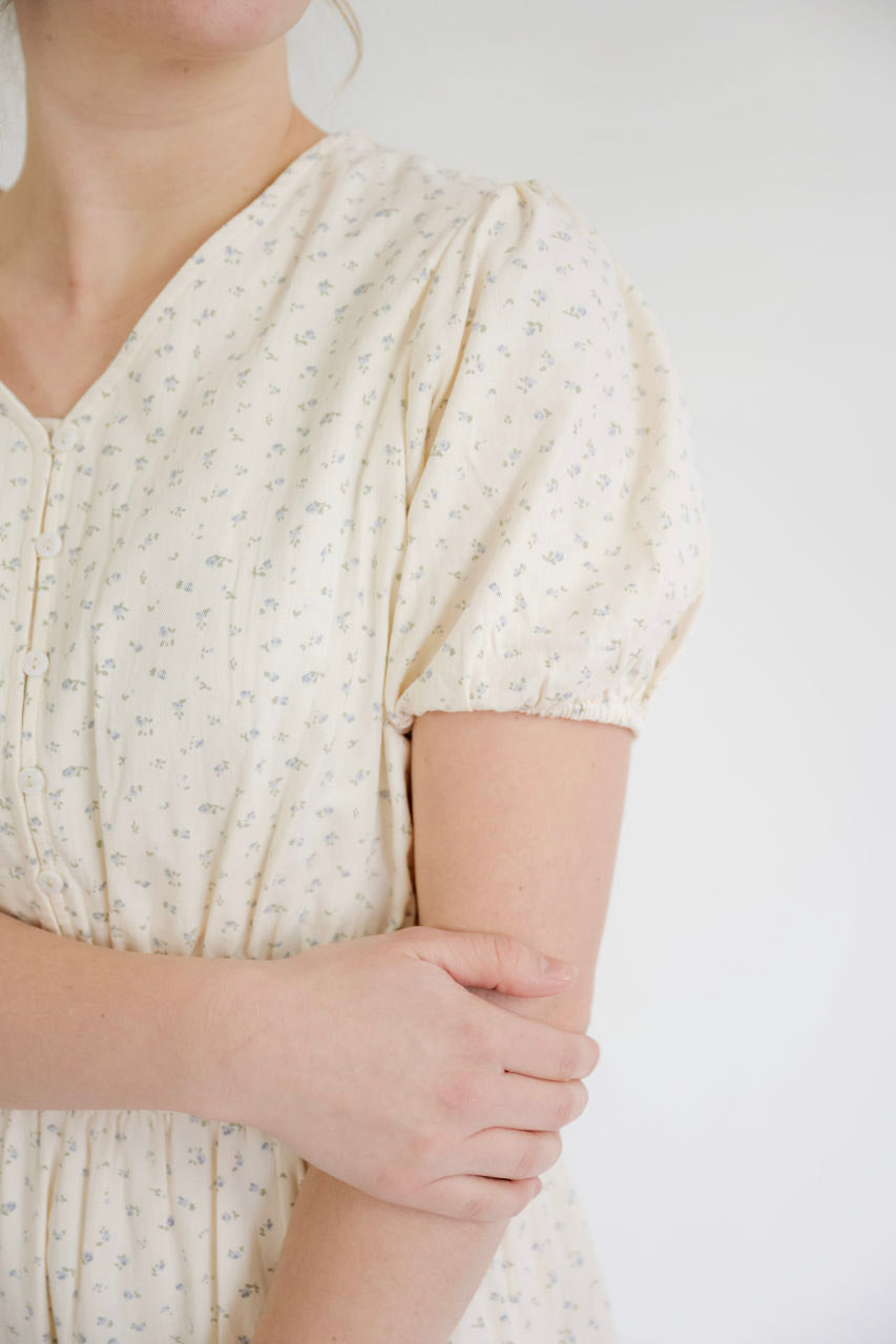 Lina Floral Cotton Dress in Misty Blue Floral