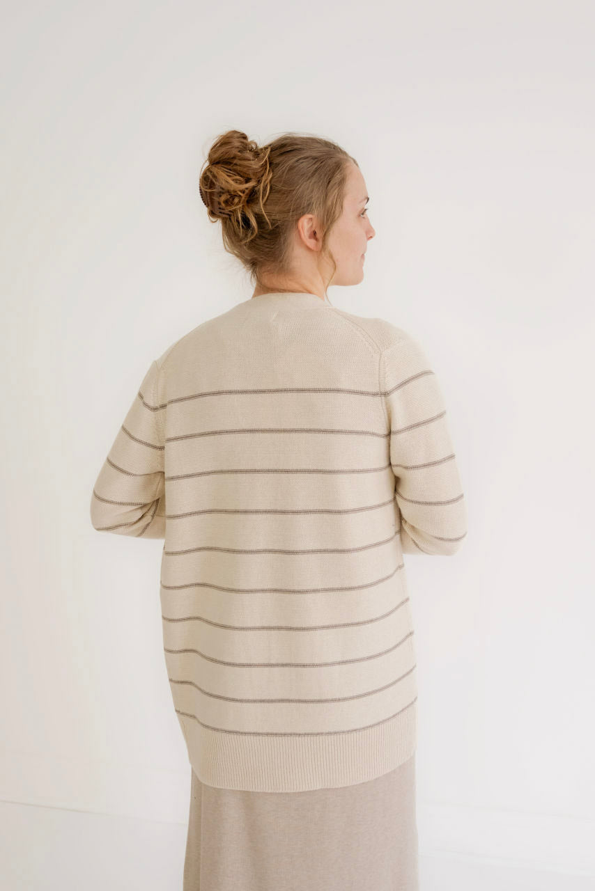 Celine Striped Cardigan in Taupe