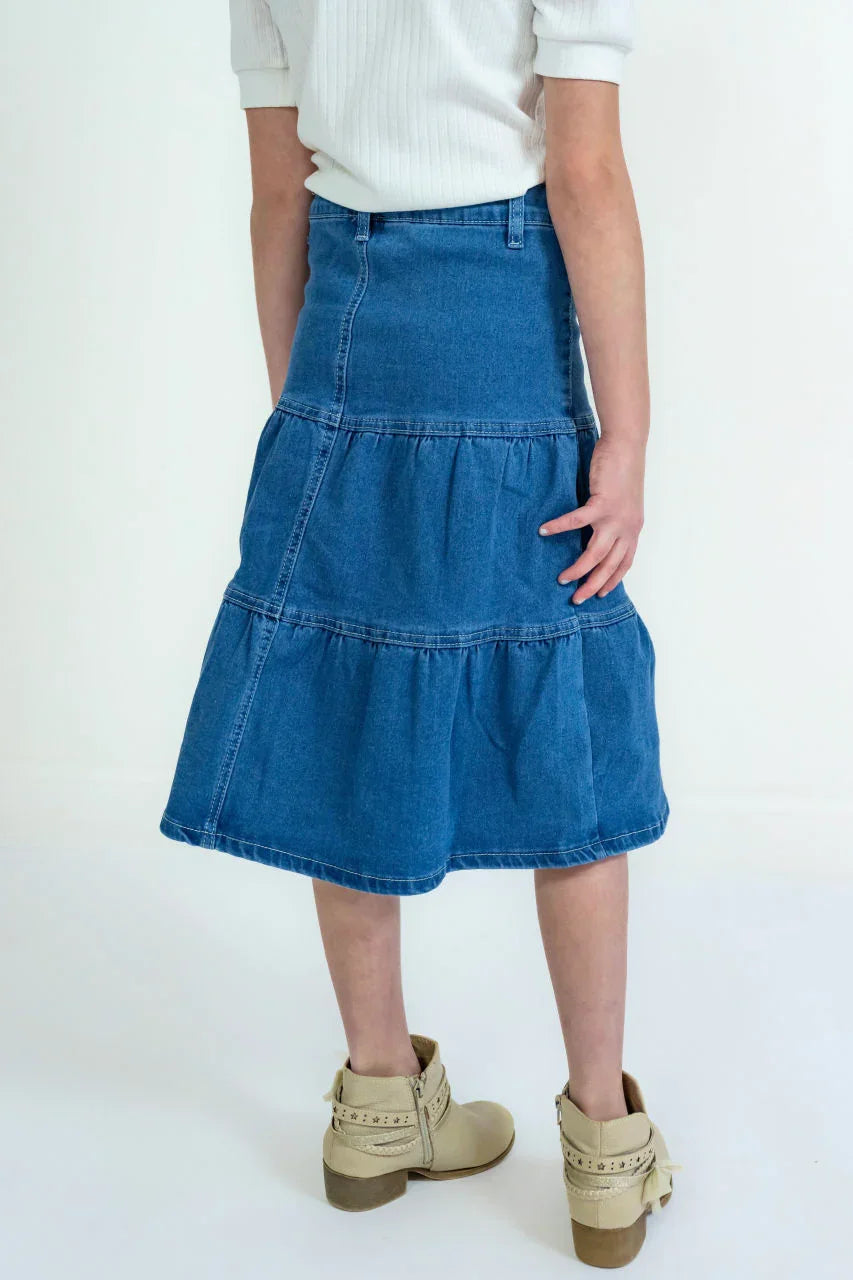 Ellery Girls Midi Denim Skirt - Ellery Girls Midi Denim Skirt - S (4/6) - Salt and Honey