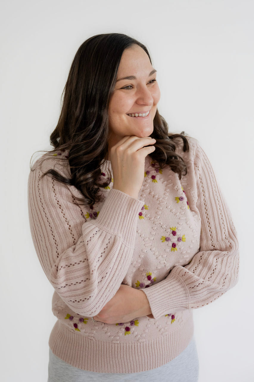 Brynlee Embroidered Sweater in Muted Rose