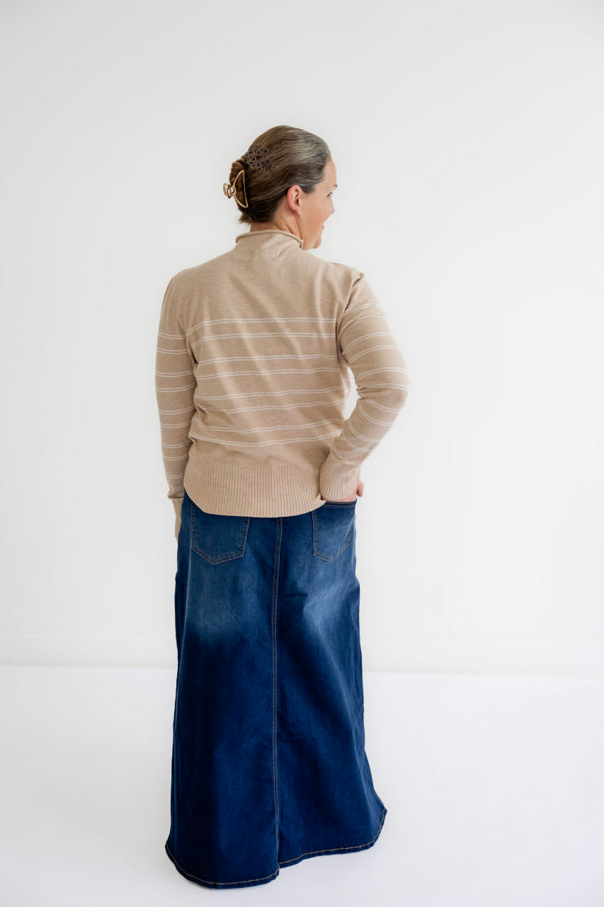 Londyn Denim Maxi Skirt in Dark Wash