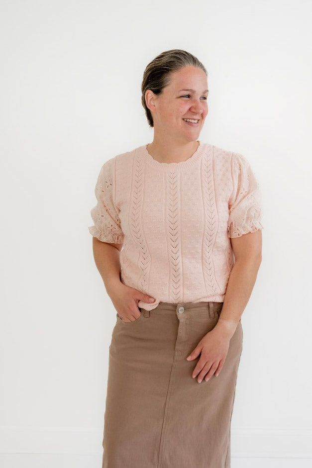 Vienna Textured Knit Top in Garden Pink - Womens - Tops - Shirts