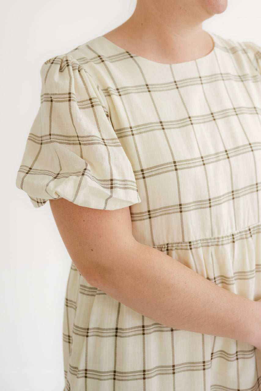 Callen Grid Print Dress in Chocolate