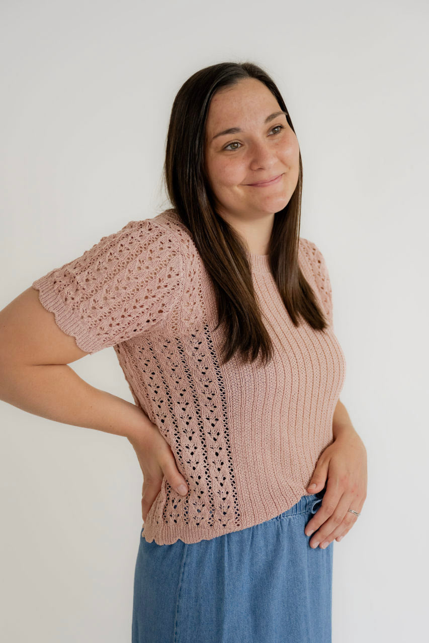 Mia Pointelle Sweater Top in Mauve