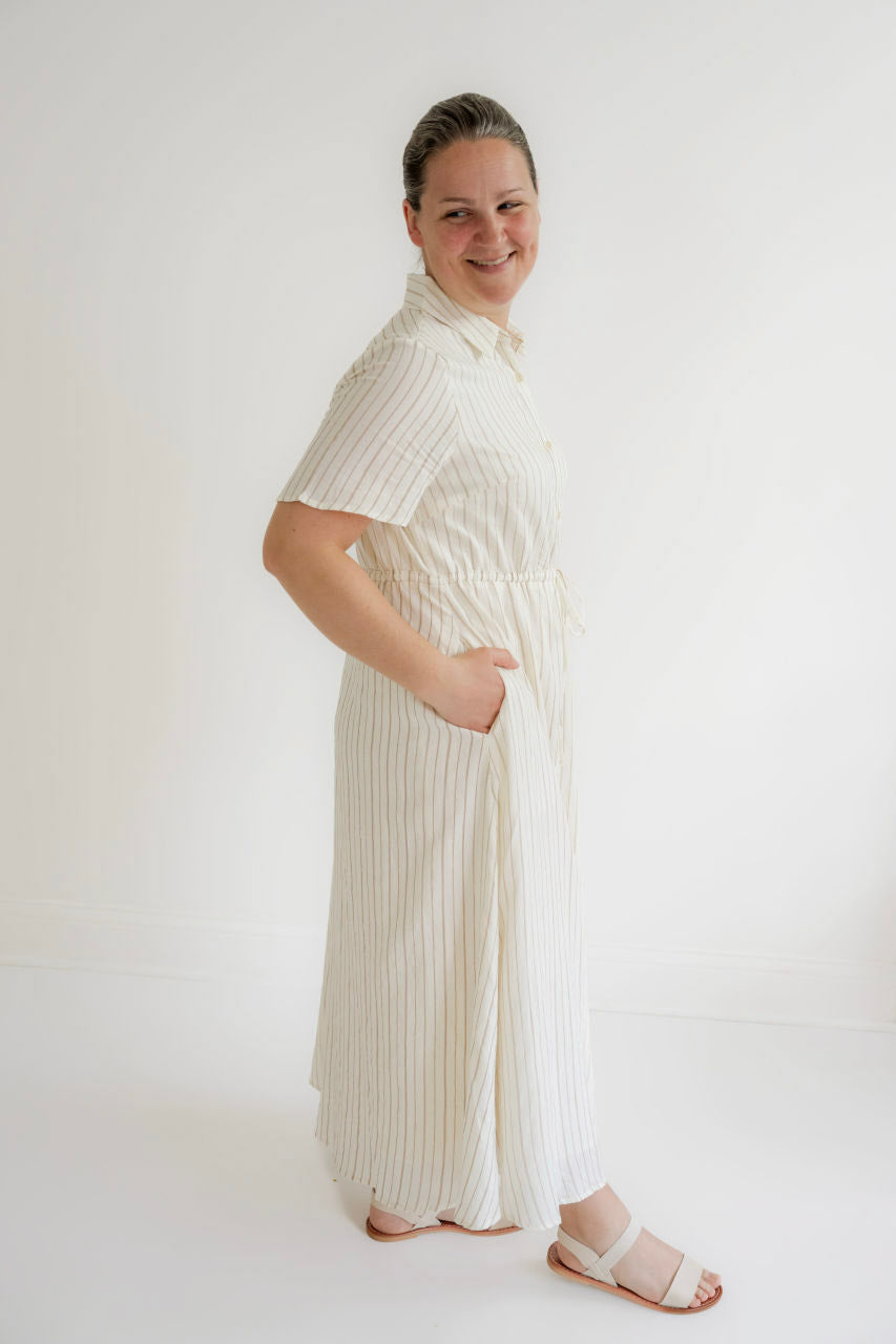Hollis Striped Shirt Dress in Taupe