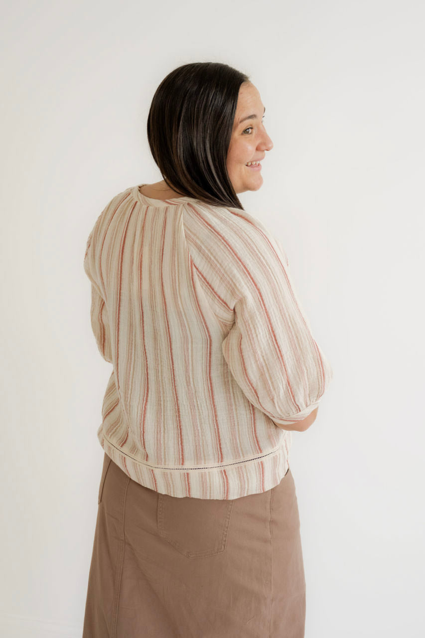 Julian Striped Gauze Top in Terracotta