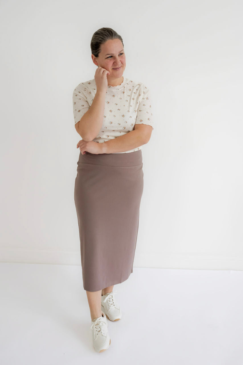 Quinn Knit Midi Skirt in Taupe- FINAL SALE - Womens - Bottoms - Skirts