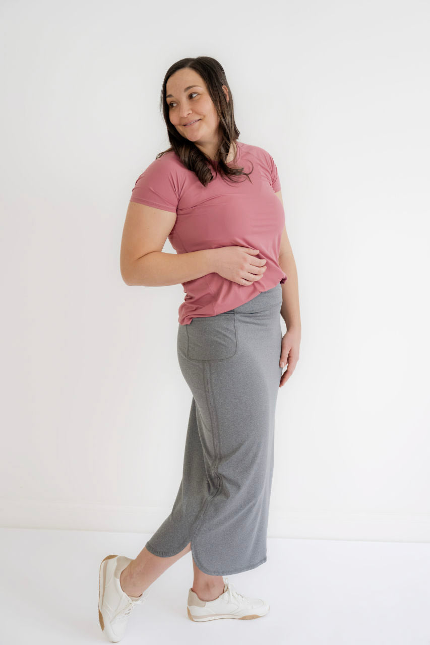 Alexis Athletic Maxi Skirt in Heather Gray - Womens - Bottoms - Skirts