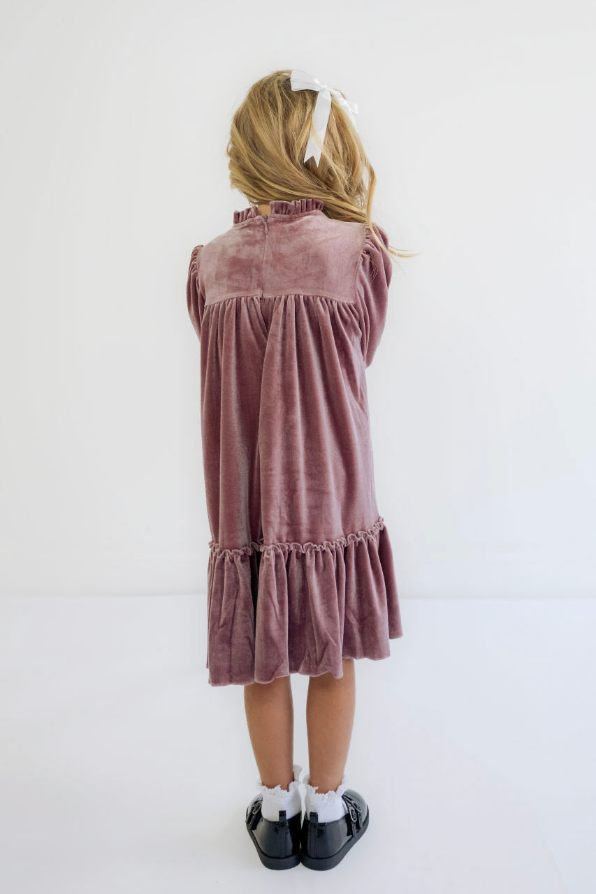 Noelle Girls Smocked Velvet Holiday Dress in Plum - Noelle Girls Smocked Velvet Holiday Dress in Plum - 2T - Salt and Honey