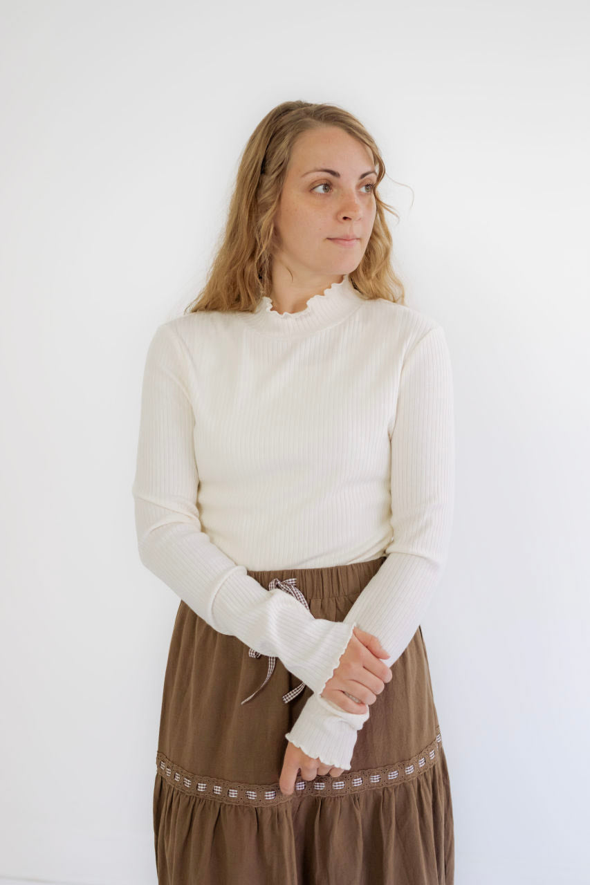 Zaria Ribbed Top in Ivory - Zaria Ribbed Top in Ivory - S - Salt and Honey