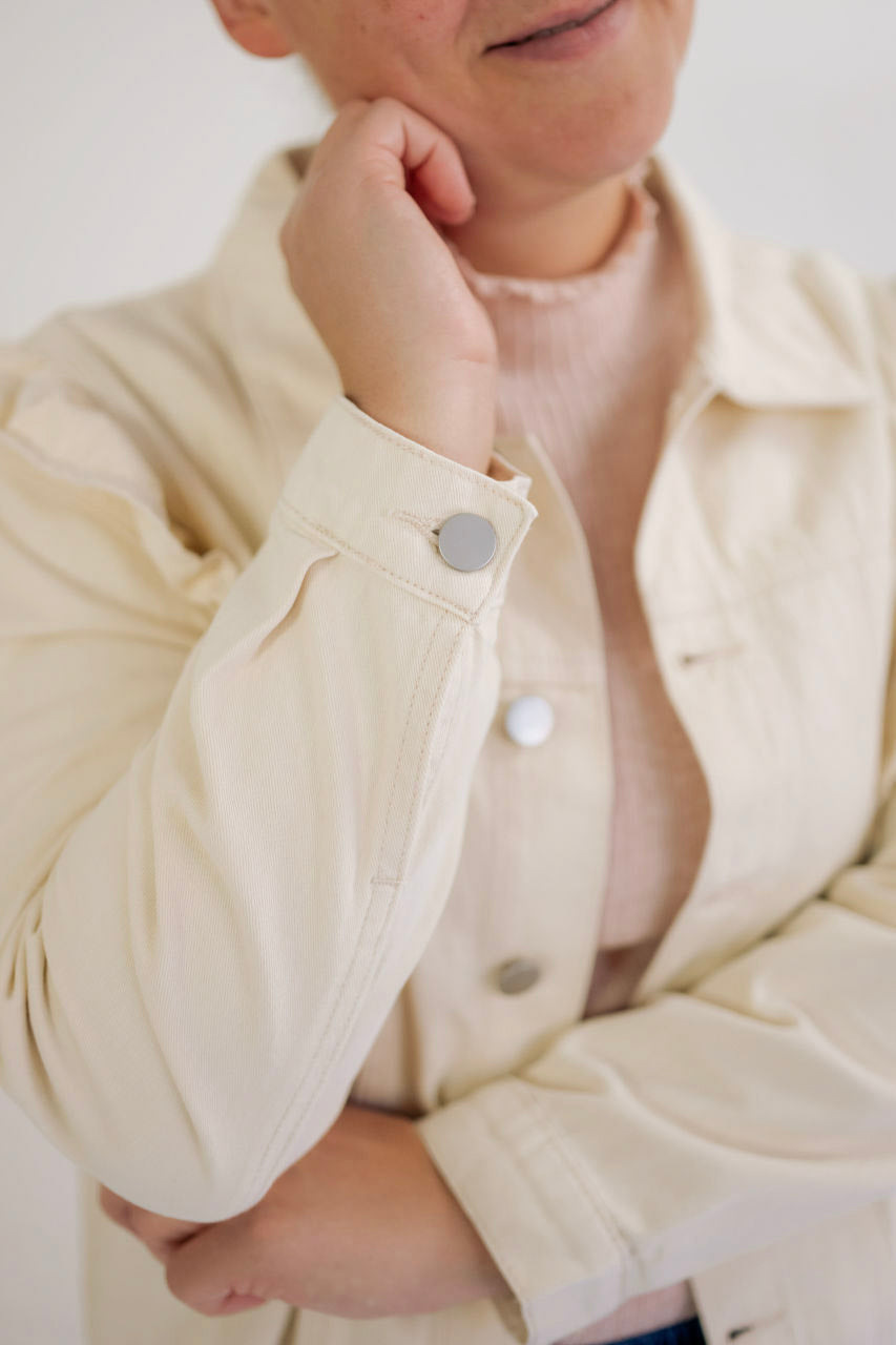 Tiffany Ruffled Denim Jacket in Cream - Tiffany Ruffled Denim Jacket in Cream - S - Salt and Honey