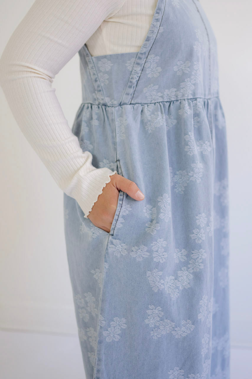 Bali Denim Floral Jumper Dress - Bali Denim Floral Jumper Dress - S - Salt and Honey