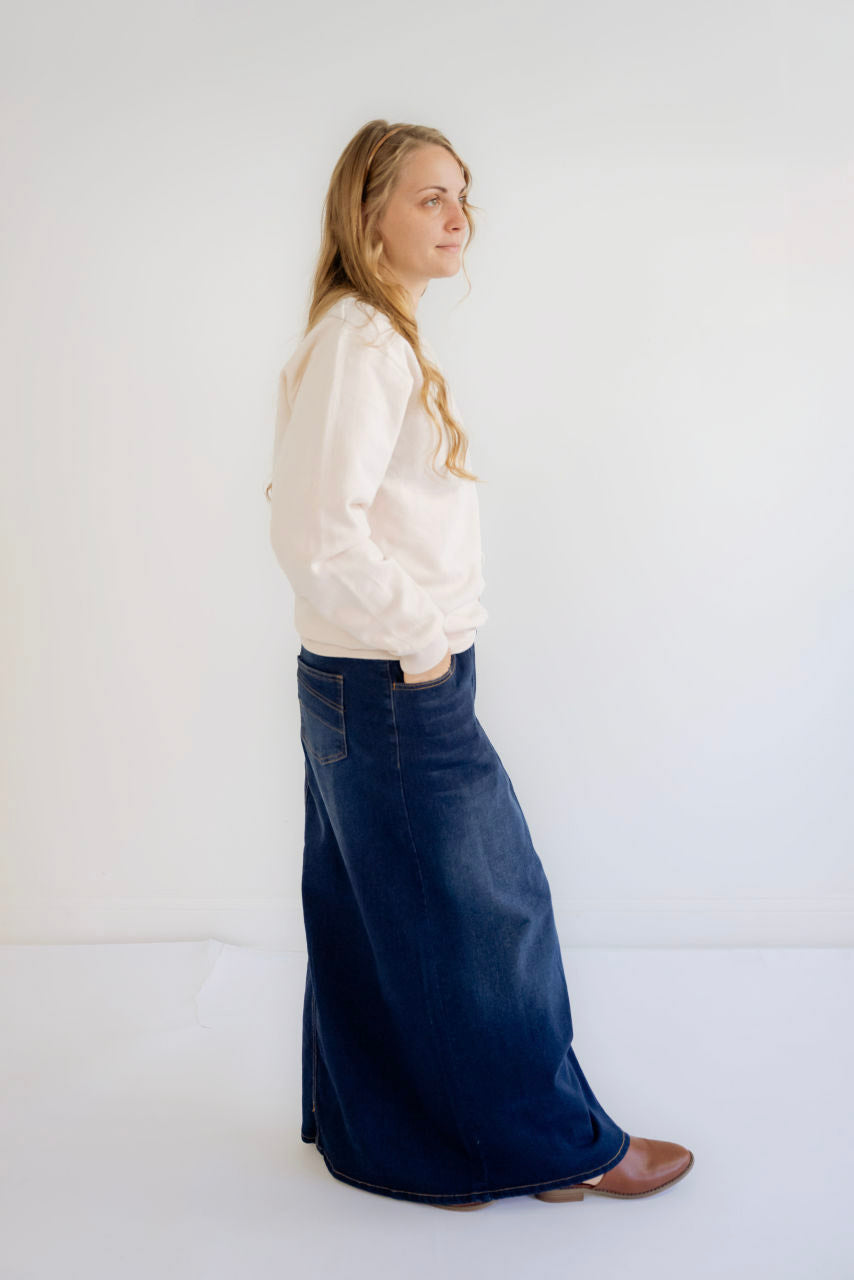 Rosemary Denim Skirt in Dark Wash – Salt and Honey
