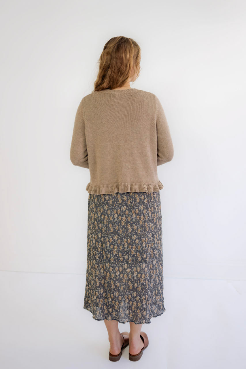 Ravenna Crinkle Floral Skirt in Slate - FINAL SALE - Ravenna Crinkle Floral Skirt in Slate - FINAL SALE - S - Salt and Honey