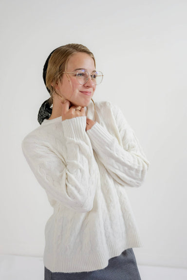 Kasey Cable Knit Sweater in Cream - Kasey Cable Knit Sweater in Cream - S - Salt and Honey