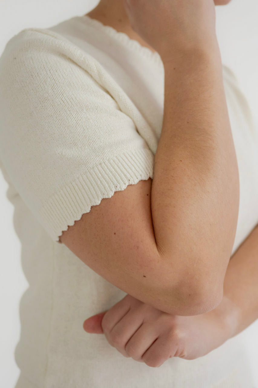 Samara Scalloped Cotton Sweater in Ivory