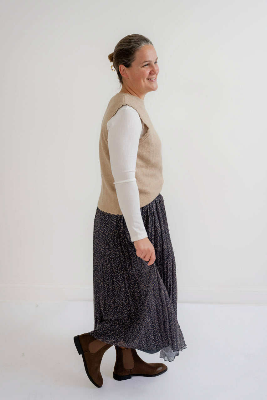 Monet Floral Pleated Skirt in Charcoal - Monet Floral Pleated Skirt in Charcoal - S - Salt and Honey