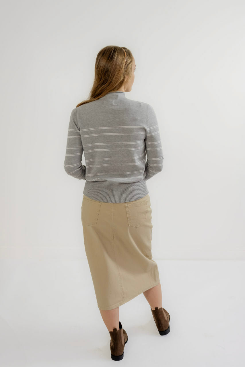 Avon Knit Striped Sweater in Heather Gray - Avon Knit Striped Sweater in Heather Gray - S - Salt and Honey