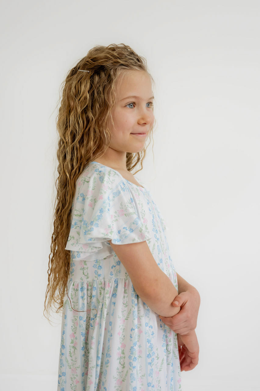 Olivia Girls Midi Dress in Pastel Floral