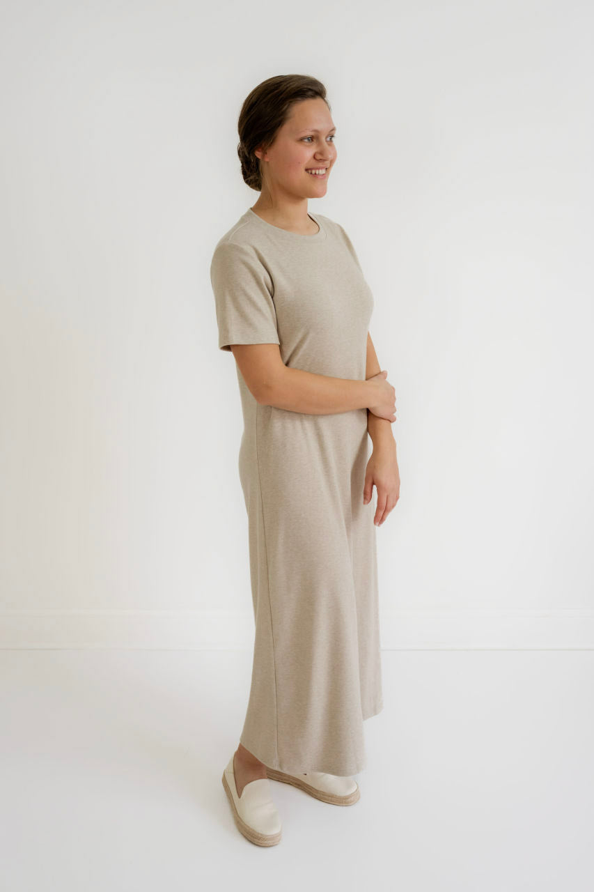 Ainsley Knit Midi Dress in Taupe - Womens - Dresses