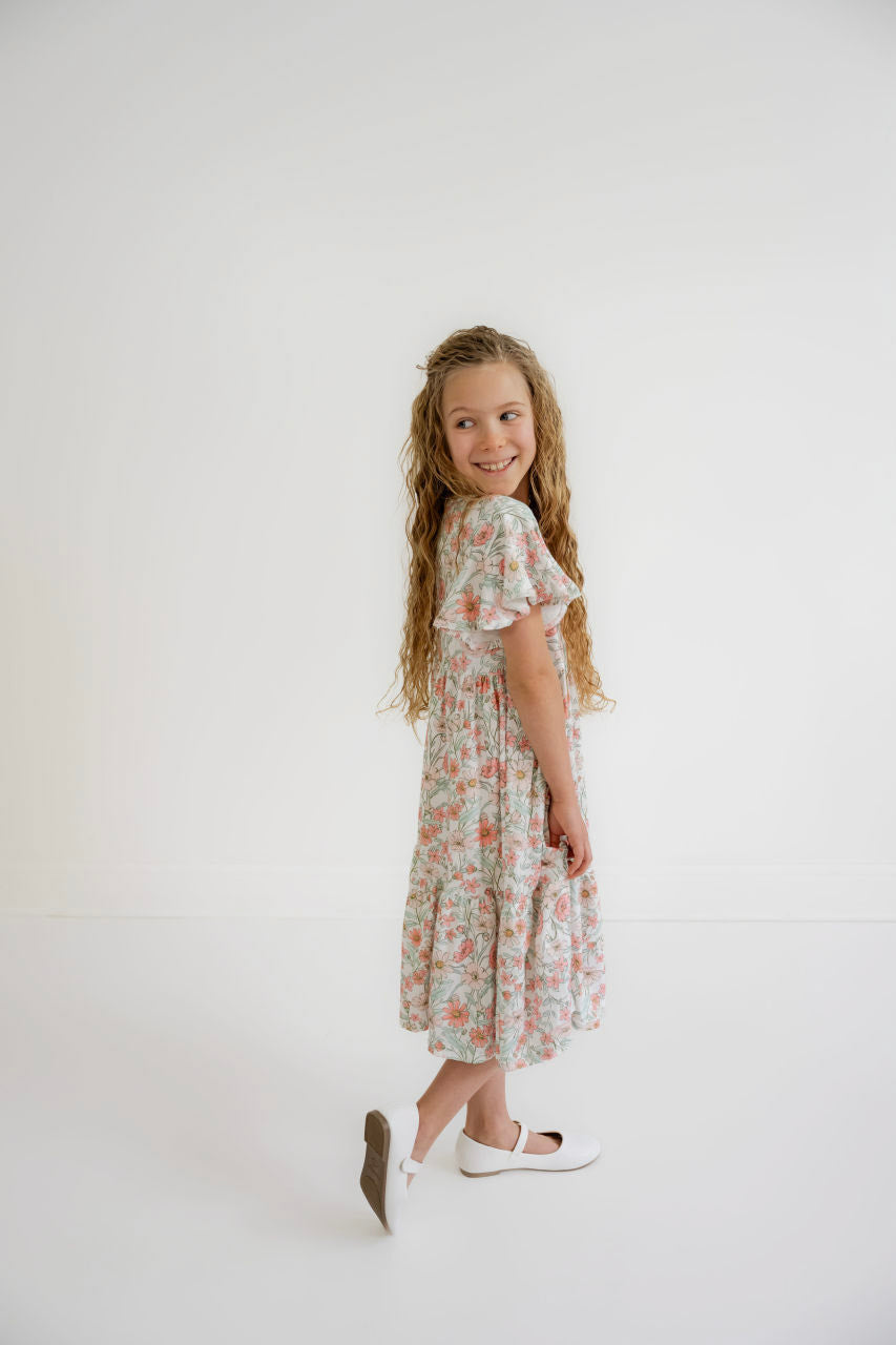 Olivia Girls Midi Dress in Spring Floral
