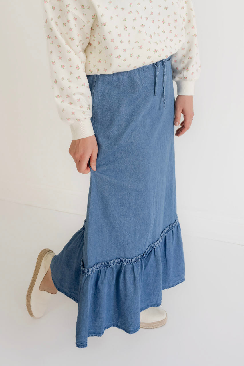 Martha Denim Maxi Skirt in Medium Wash