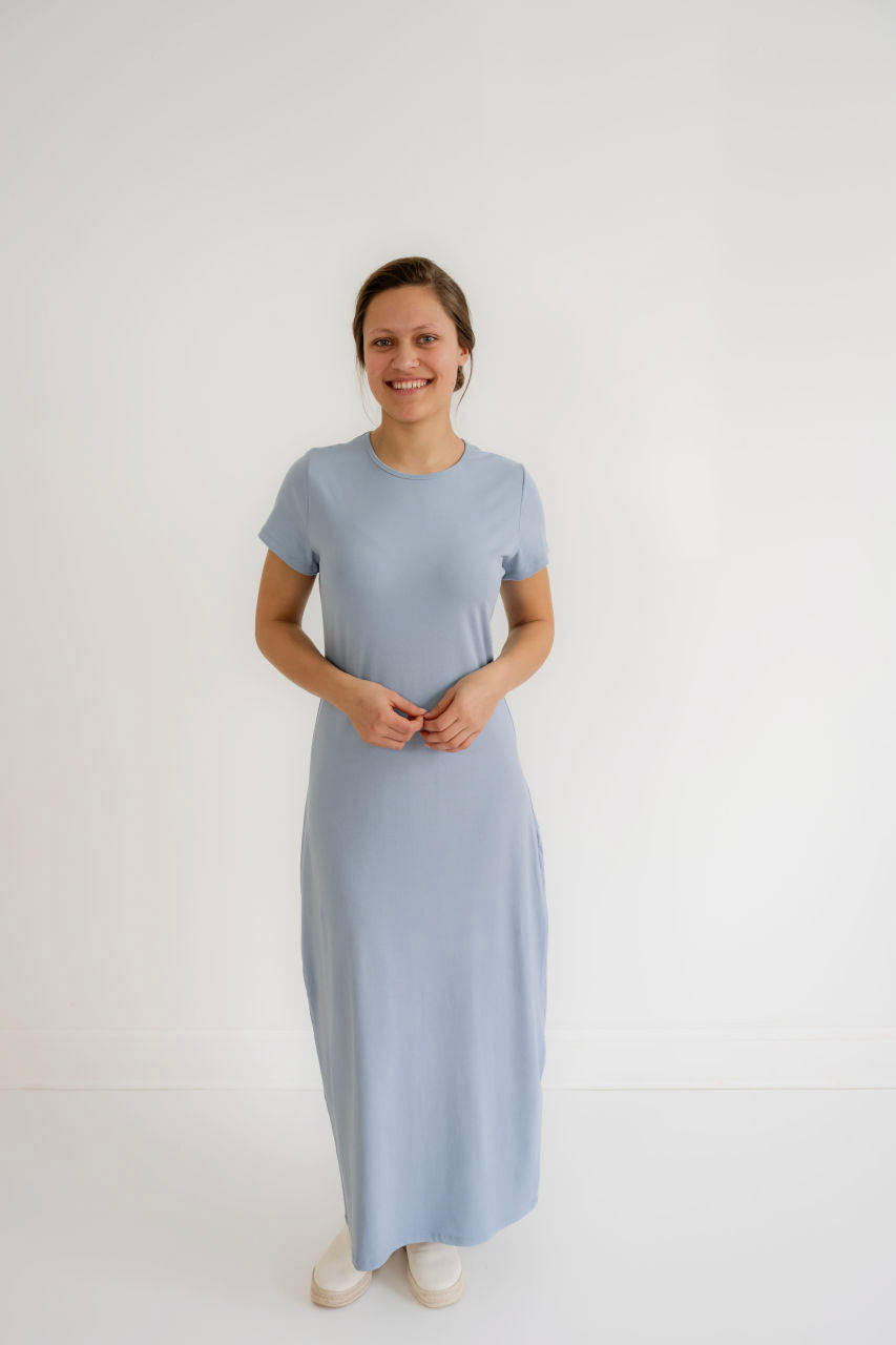 Elle Knit T-Shirt Dress in Sky Blue