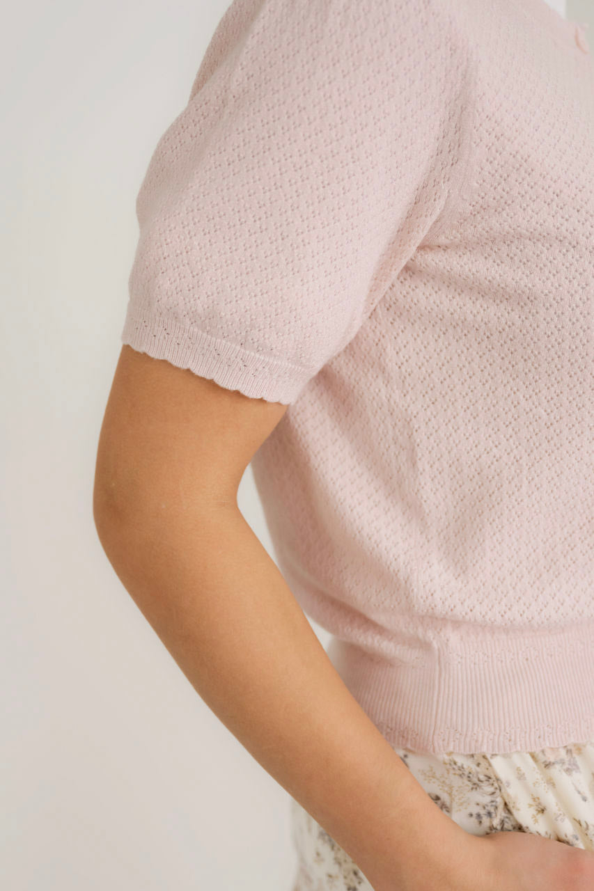Anya Pointelle Cardigan in Blush Pink - Womens - Outerwear - Cardigans