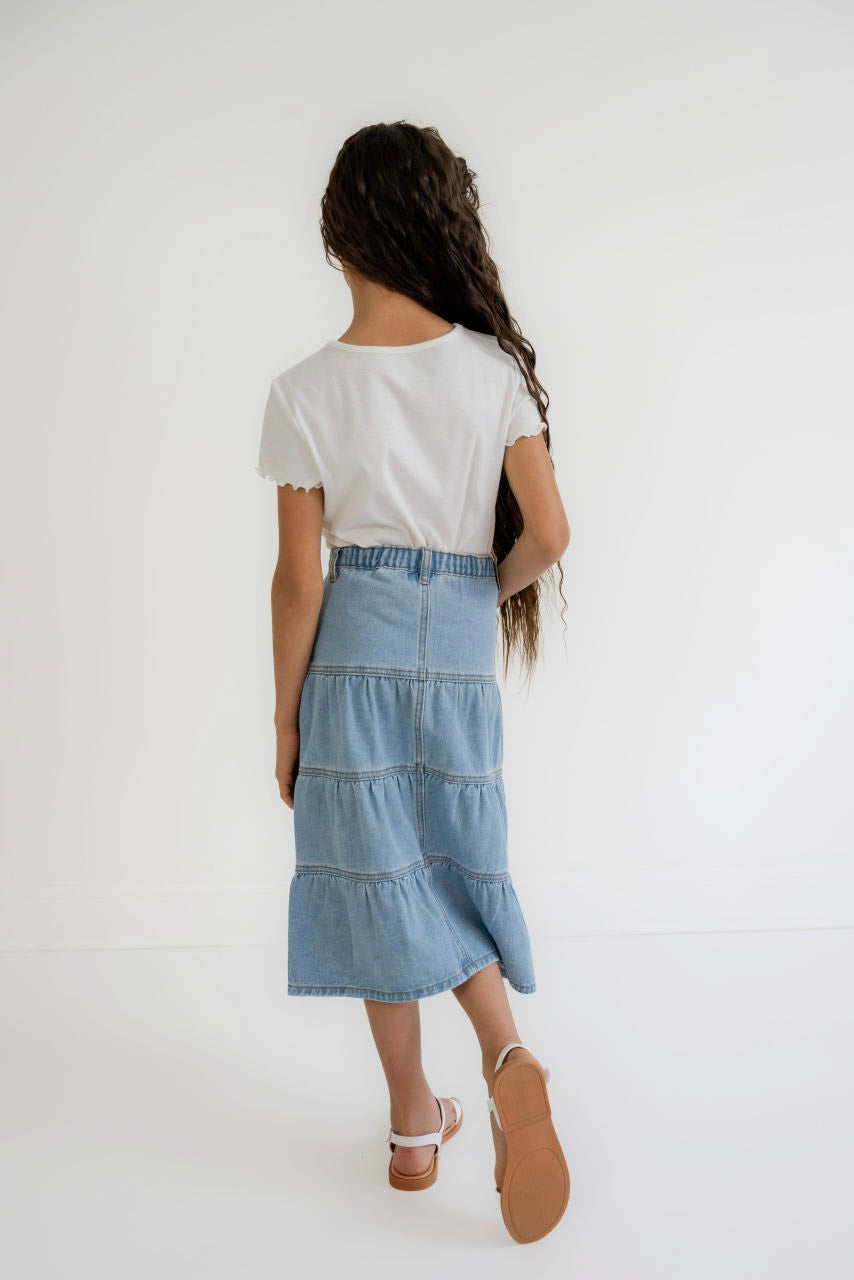 Denver Girls Tiered Denim Skirt
