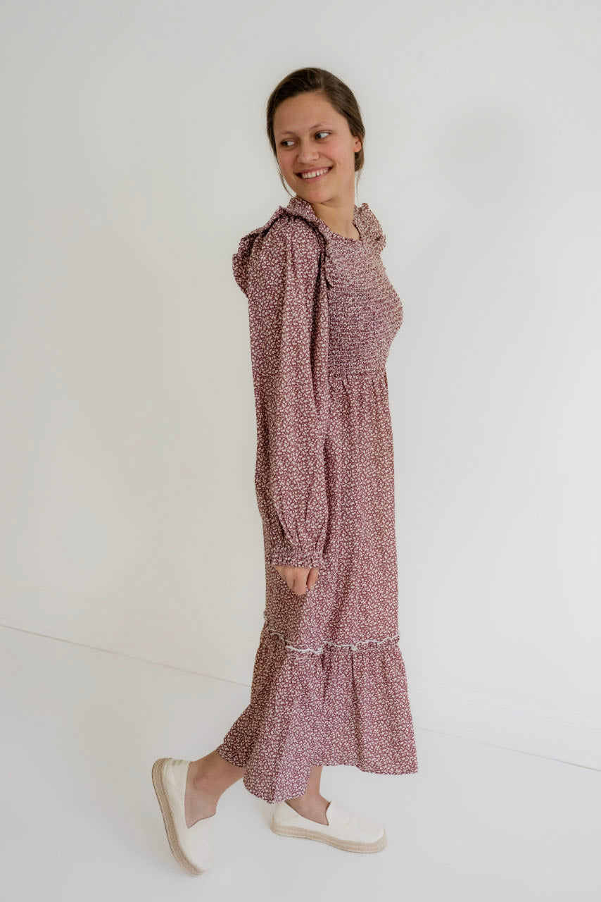 Chloe Floral Midi Dress in Rose