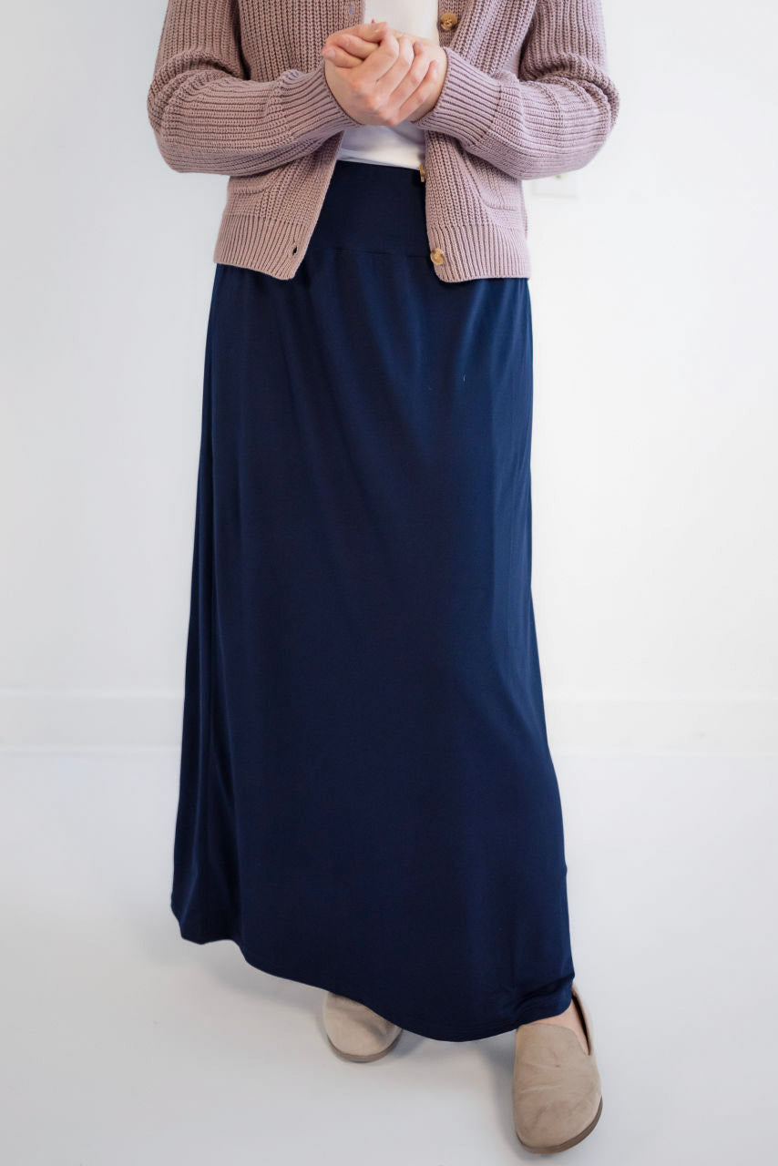 Selene Dressy Knit Maxi Skirt in Deep Navy