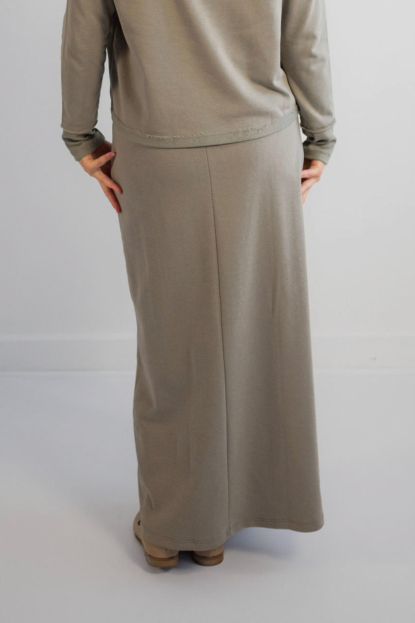 Ivy French Terry Maxi Skirt in Sage Green