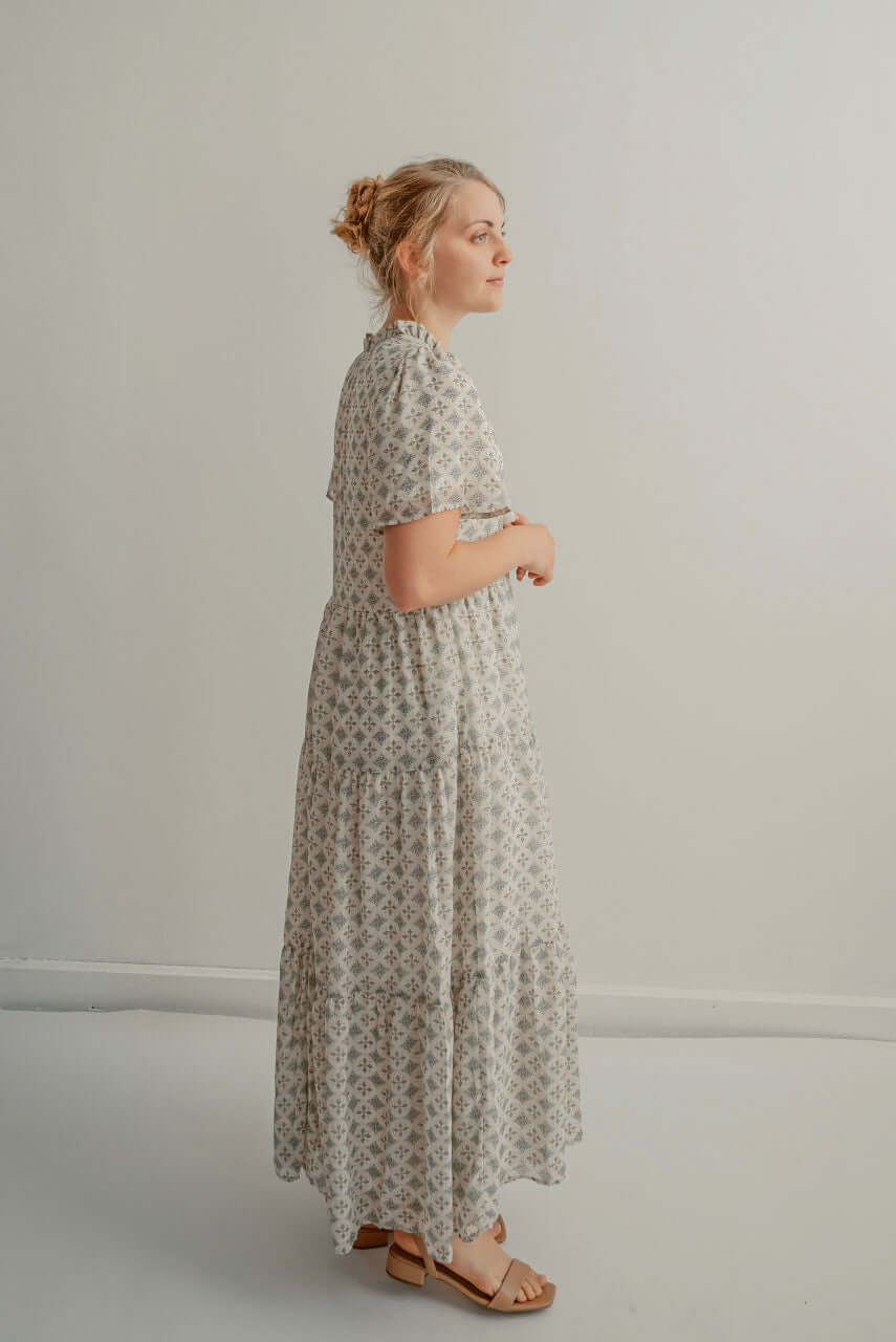 Charleston Maxi Print Dress in Cream