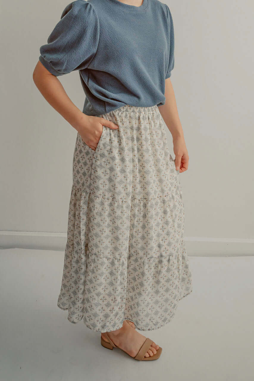 Chelsea Maxi Print Skirt in Cream