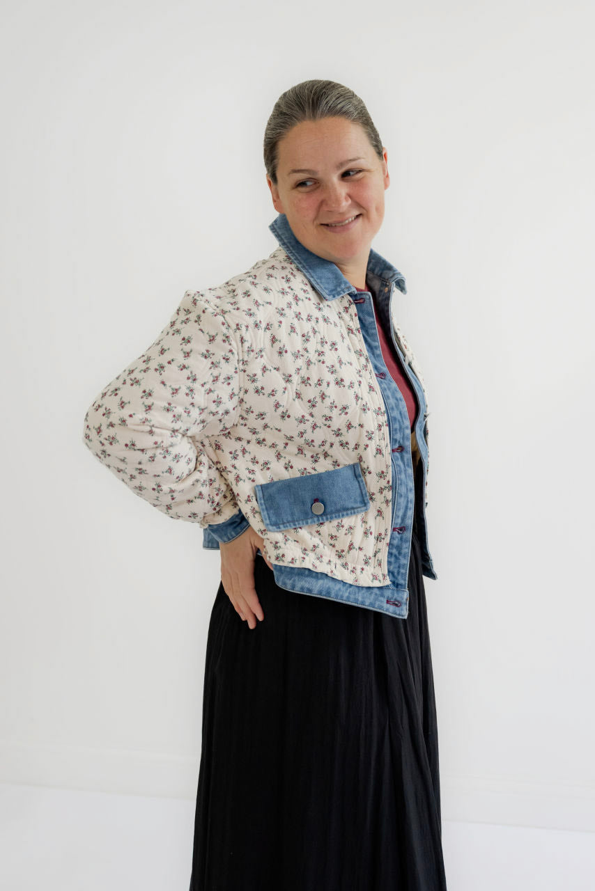 Laina Quilted Jacket in Ivory Floral