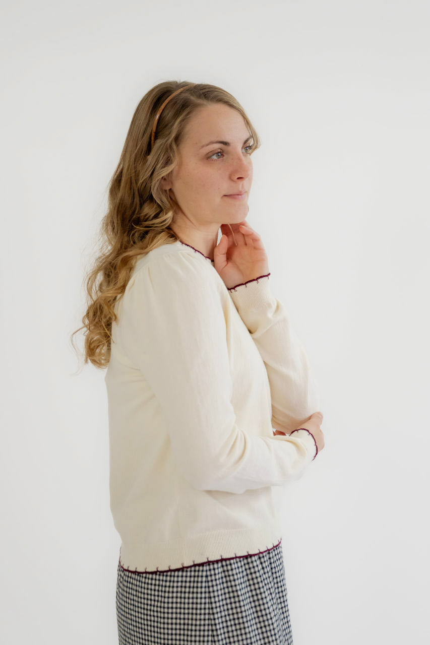 Palmer Scalloped Sweater in Ivory Wine