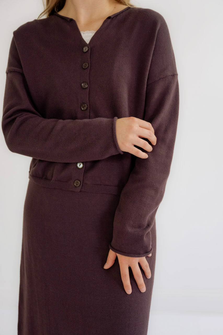 Amani Button Knit Cardigan in Plum - Amani Button Knit Cardigan in Plum - XS - Salt and Honey