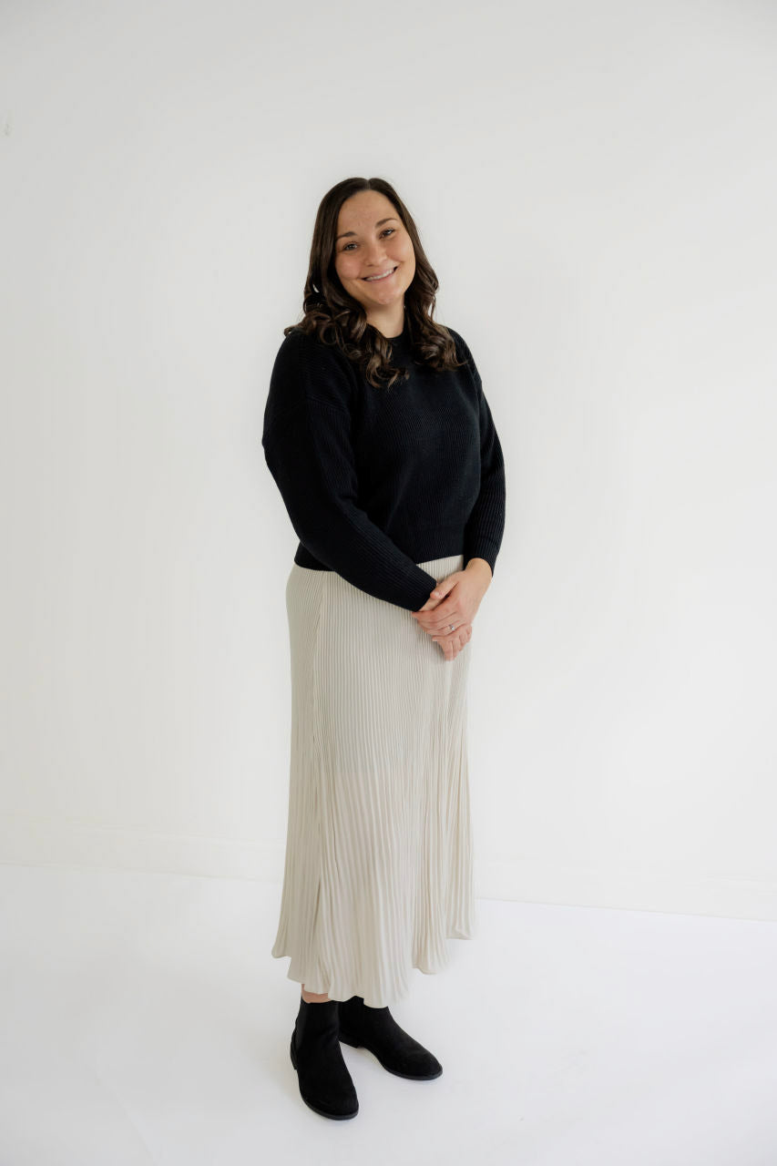 Darcy Satin Tie Sweater in Black