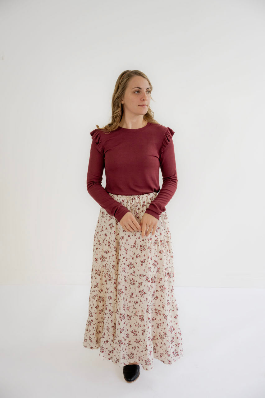 Lisette Floral Maxi Skirt in Burgundy