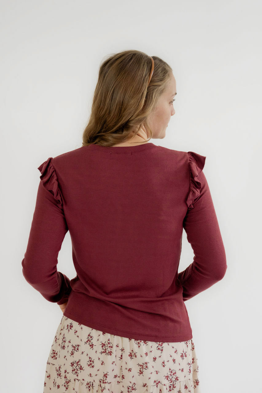 Serena Ribbed Top in Wine- FINAL SALE - Womens - Tops - Shirts