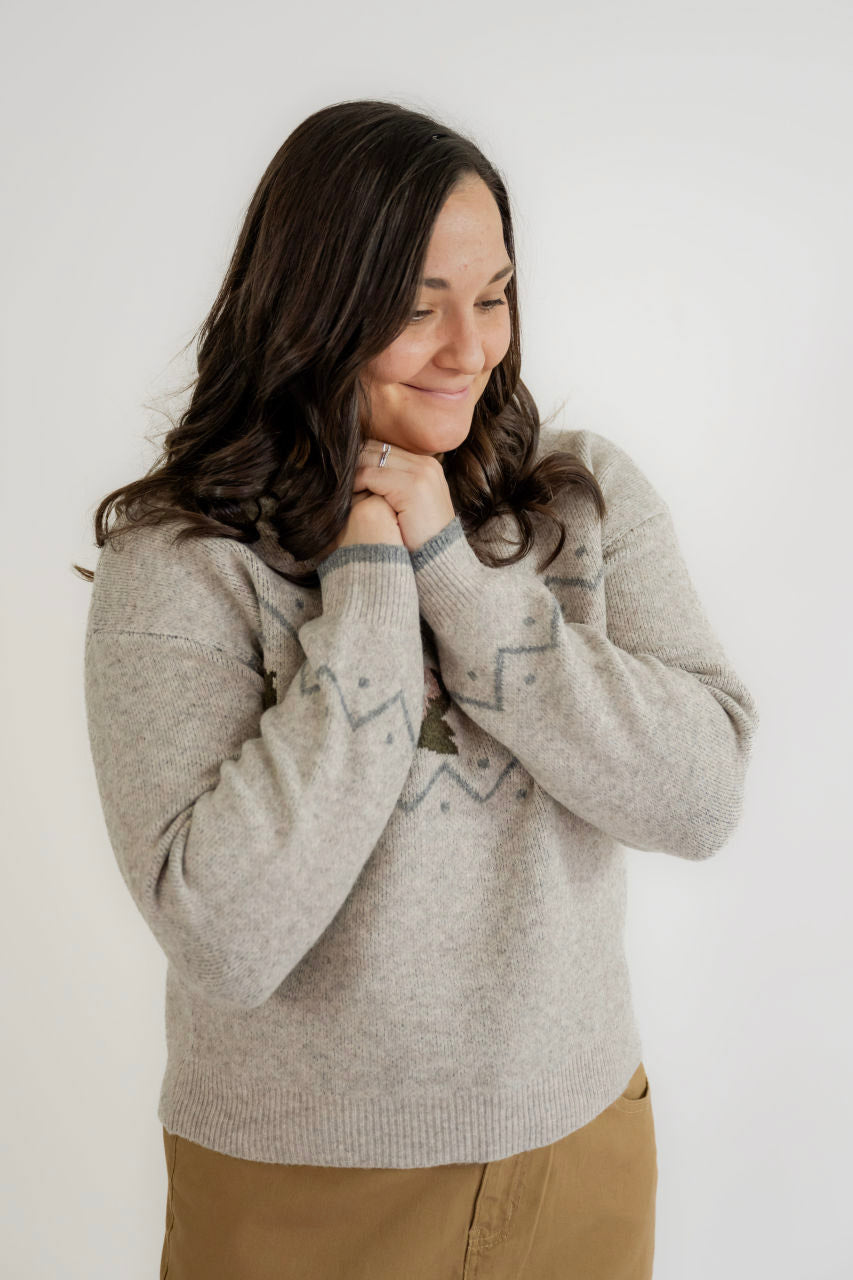 Channing Vintage Rose Sweater in Gray - Channing Vintage Rose Sweater in Gray - S - Salt and Honey