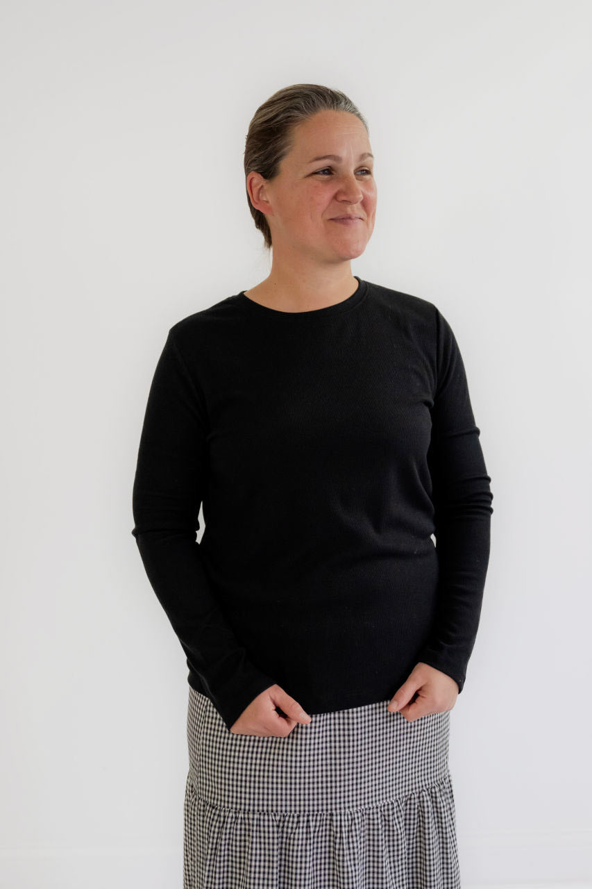 Claire Basic Ribbed Top in Black - Claire Basic Ribbed Top in Black - S - Salt and Honey