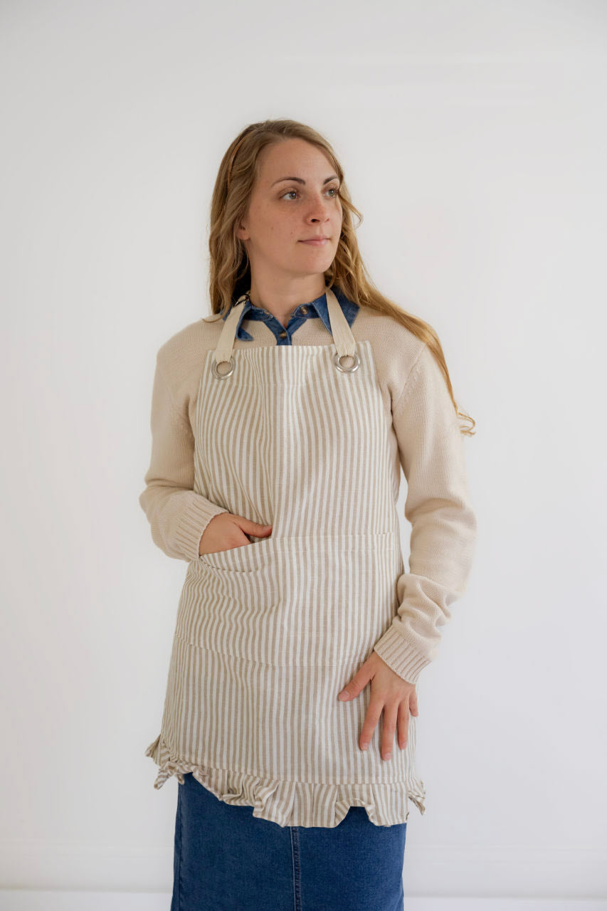 Ruffle Pin Stripe Apron
