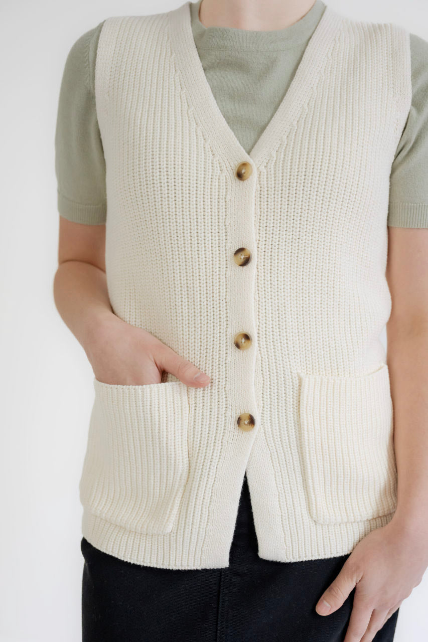 Tessa Button Sweater Vest in Ivory