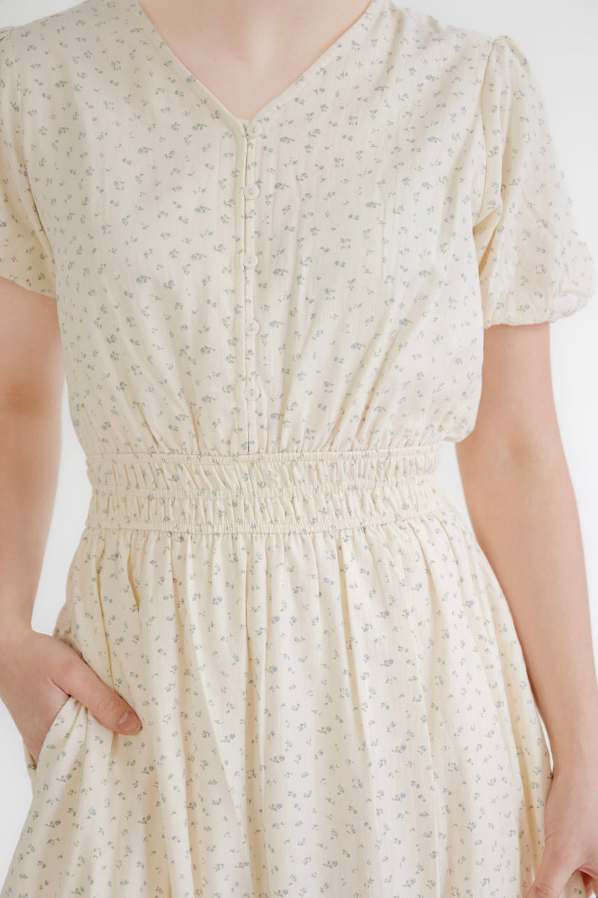 Lina Floral Cotton Dress in Misty Blue Floral