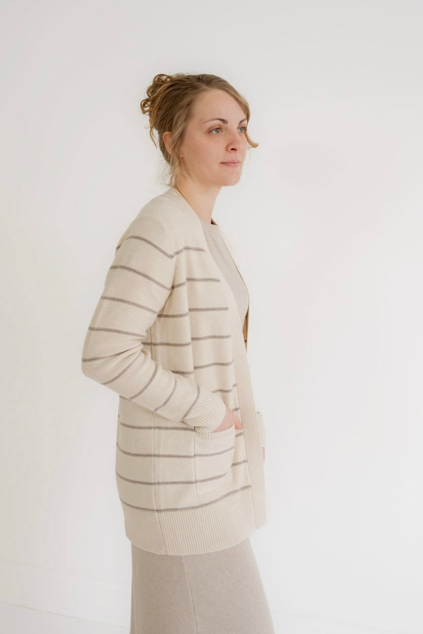 Celine Striped Cardigan in Taupe