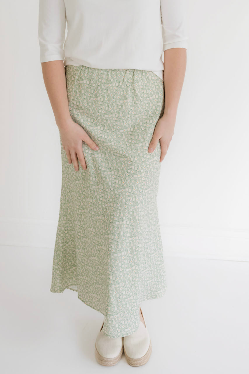 Cicily Ditsy Floral Skirt in Soft Sage- FINAL SALE - Womens - Bottoms - Skirts