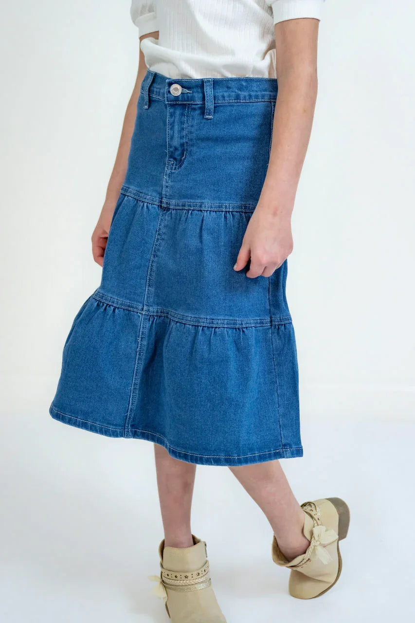 Ellery Girls Midi Denim Skirt - Ellery Girls Midi Denim Skirt - S (4/6) - Salt and Honey