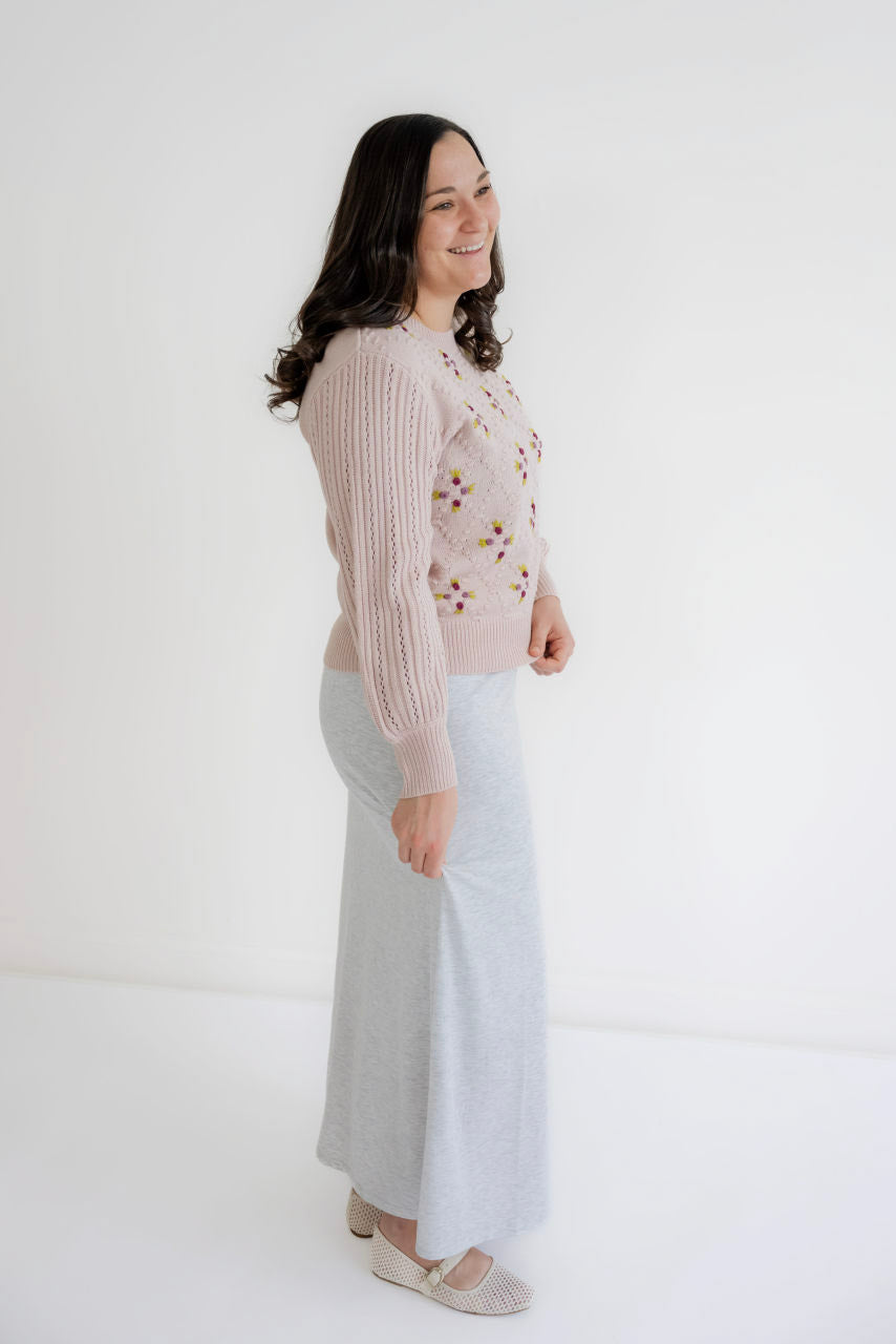 Clarise Knit Maxi Skirt in Heather Gray